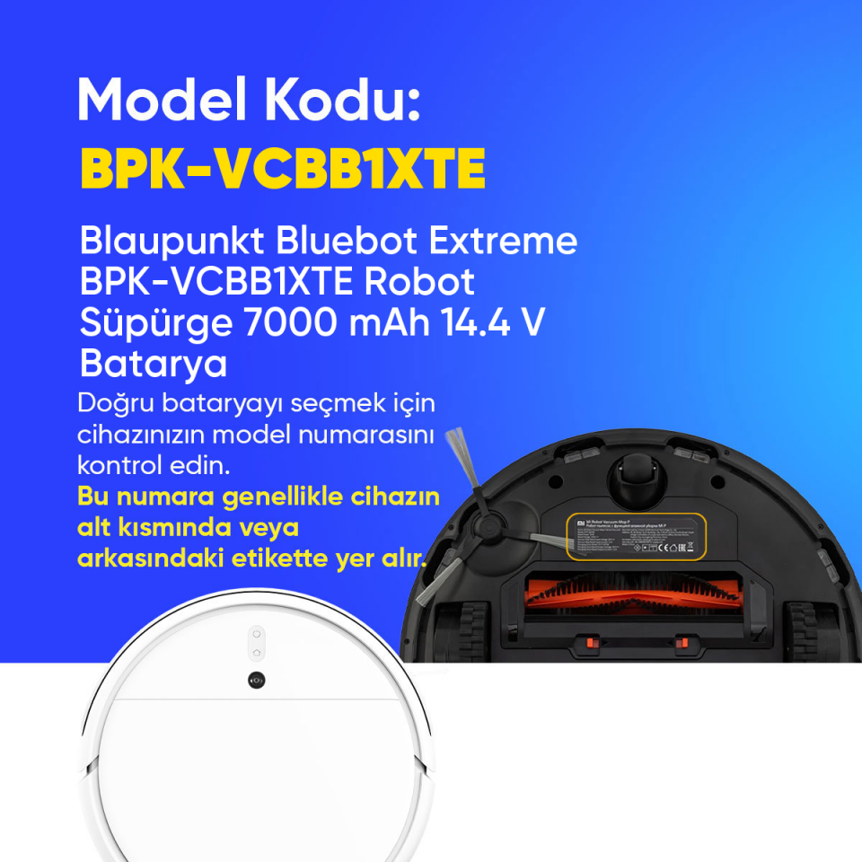 Blaupunkt Bluebot Extreme BPK-VCBB1XTE Robot Süpürge 7000 mAh 14.4 V  Batarya – Orjinal Uyumlu Uzun Ömürlü, Yüksek Performans Pil