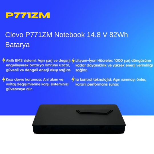 Clevo P771ZM Notebook 14.8 V 82Wh Batarya – Orjinal Uyumlu, Yüksek Performanslı