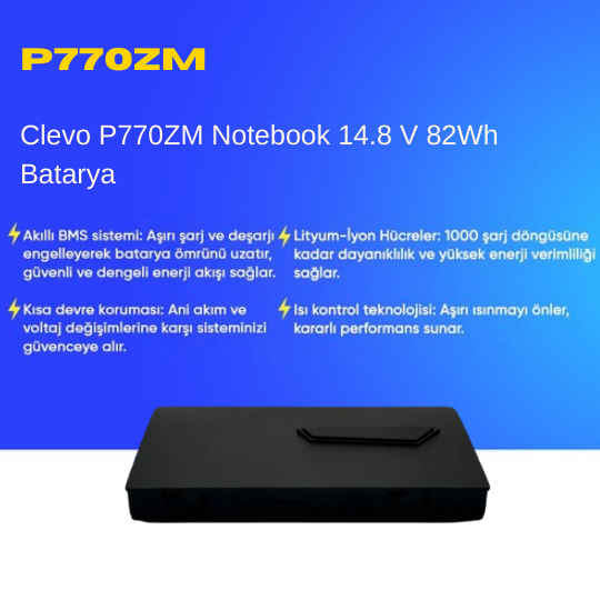 Clevo P770ZM Notebook 14.8 V 82Wh Batarya – Orjinal Uyumlu, Yüksek Performanslı