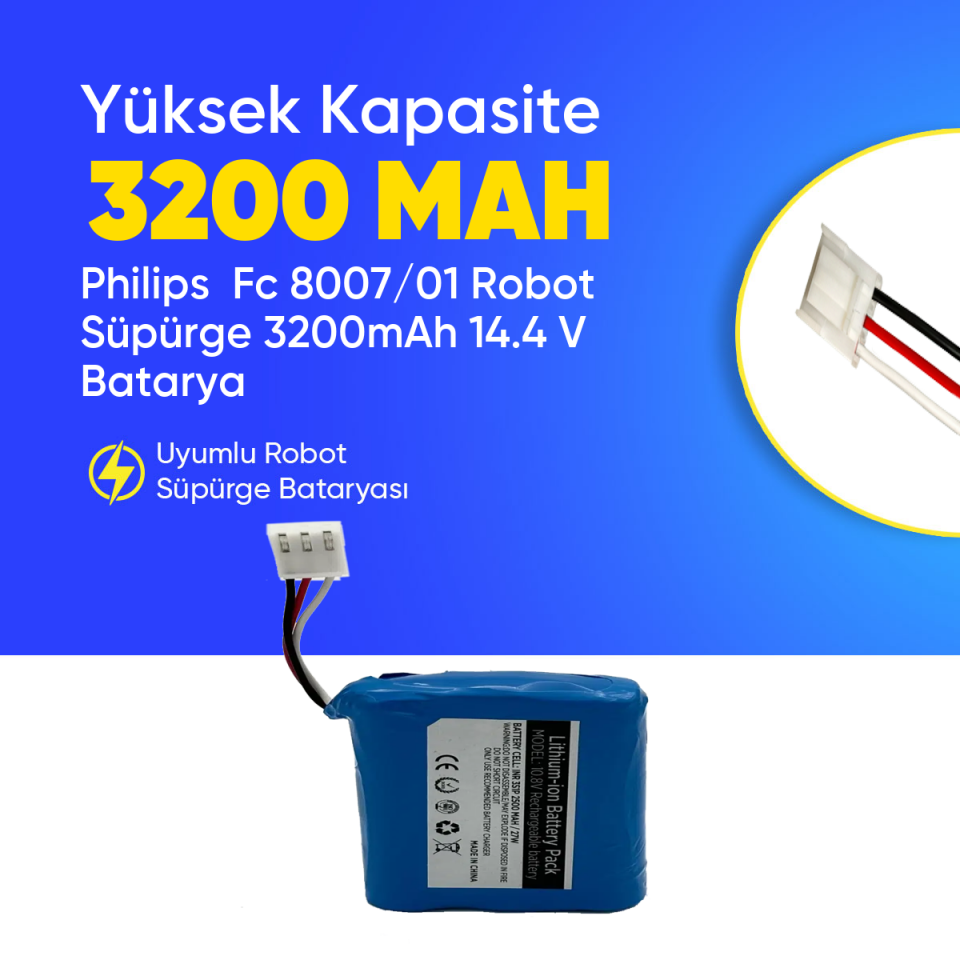 Philips  Fc 8007/01 Robot Süpürge 3200mAh 14.4 V Batarya – Orjinal Uyumlu Uzun Ömürlü, Yüksek Performans Pil