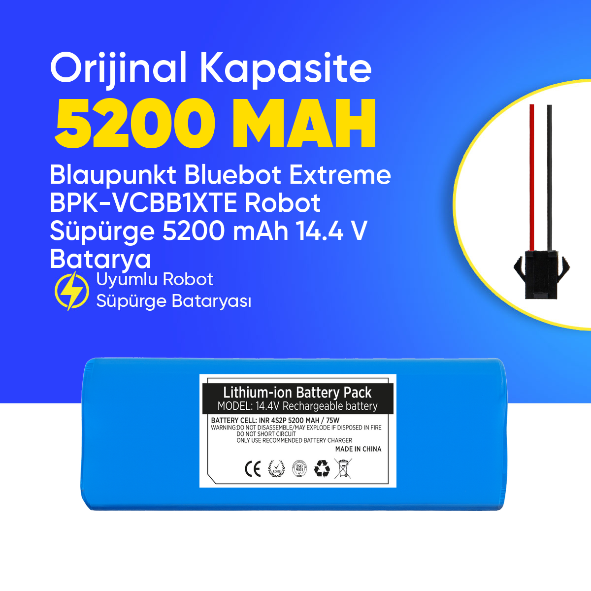Blaupunkt Bluebot Extreme BPK-VCBB1XTE Robot Süpürge 5200 mAh 14.4 V  Batarya – Orjinal Uyumlu Uzun Ömürlü, Yüksek Performans Pil