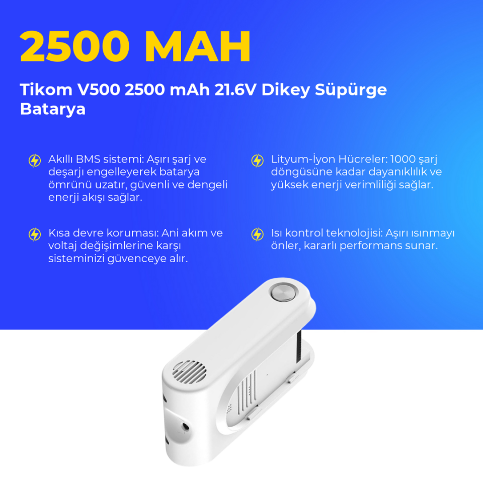 Tikom V500 2500 mAh 21.6V Dikey Süpürge Batarya