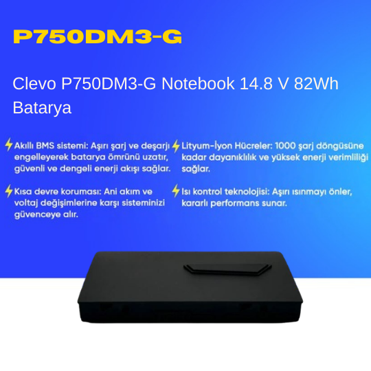 Clevo P750DM3-G Notebook 14.8 V 82Wh Batarya – Orjinal Uyumlu, Yüksek Performanslı