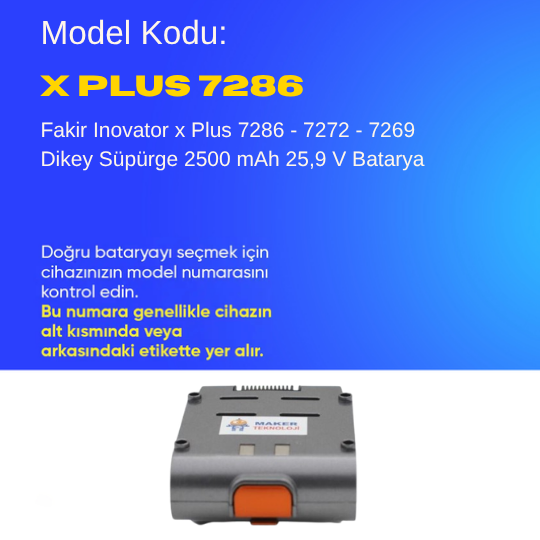 Fakir Inovator x Plus 7286 - 7272 - 7269 Dikey Süpürge 2500 mAh 25,9 V  Batarya – Orjinal Uyumlu Uzun Ömürlü, Yüksek Performans Pil