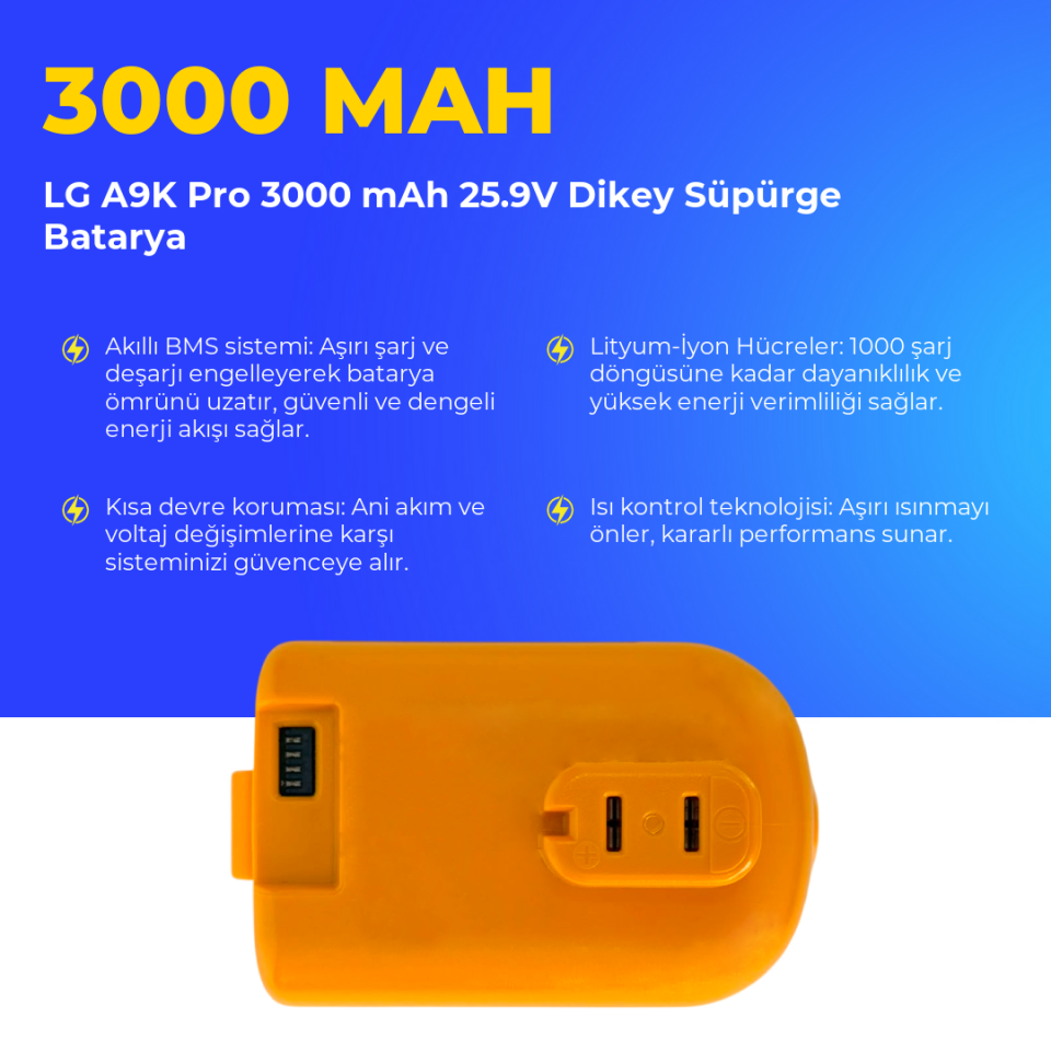 LG A9K Pro 3000 mAh 25.9V Dikey Süpürge Batarya