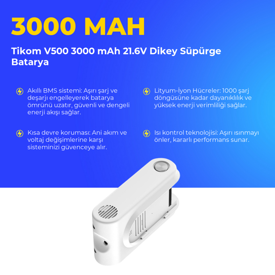 Tikom V500 3000 mAh 21.6V Dikey Süpürge Batarya