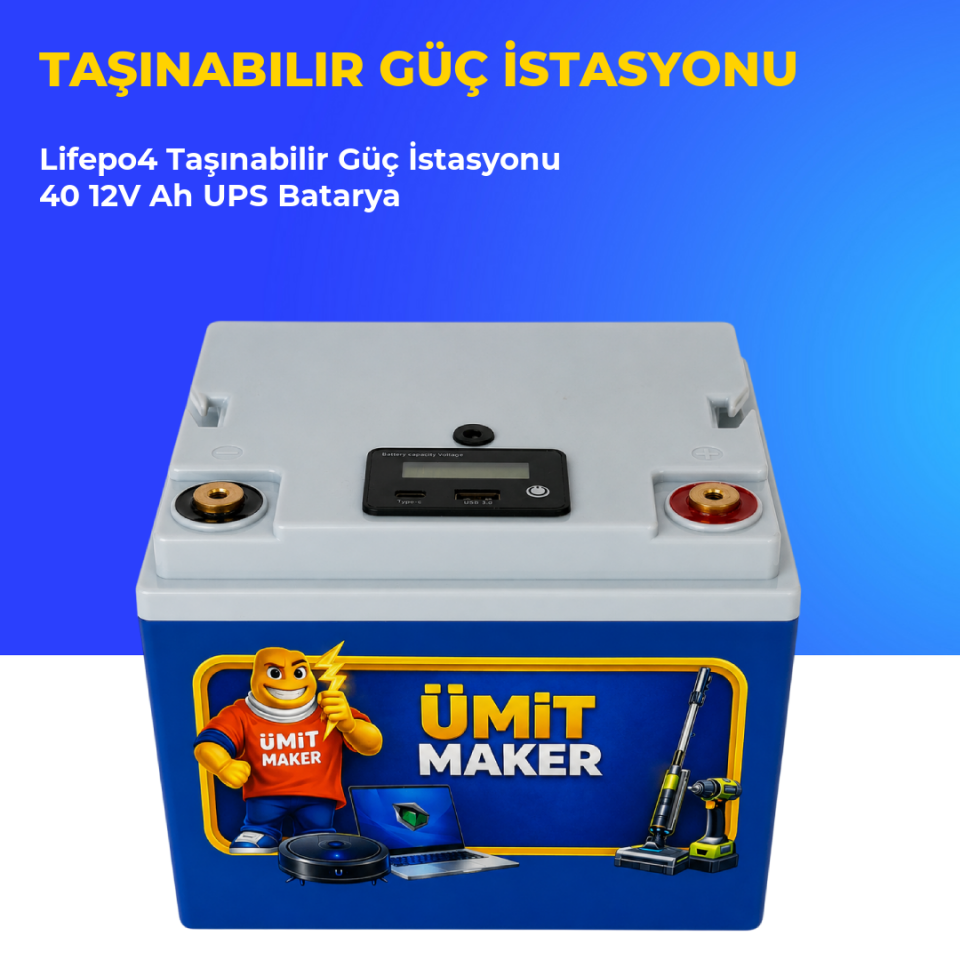 Lifepo4 Taşınabilir Güç İstasyonu 40 Ah 12V UPS Batarya