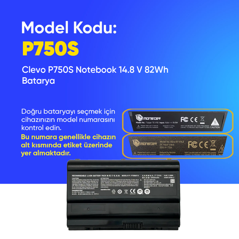 Clevo P750S Notebook 14.8 V 82Wh Batarya – Orjinal Uyumlu, Yüksek Performanslı