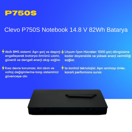 Clevo P750S Notebook 14.8 V 82Wh Batarya – Orjinal Uyumlu, Yüksek Performanslı