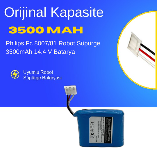 Philips  Fc 8007/81 Robot Süpürge 3500mAh 14.4 V Batarya – Orjinal Uyumlu Uzun Ömürlü, Yüksek Performans Pil