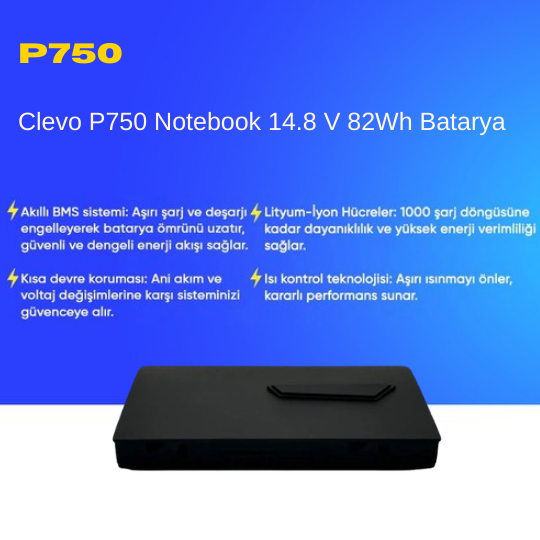 Clevo P750ZM Notebook 14.8 V 82Wh Batarya – Orjinal Uyumlu, Yüksek Performanslı