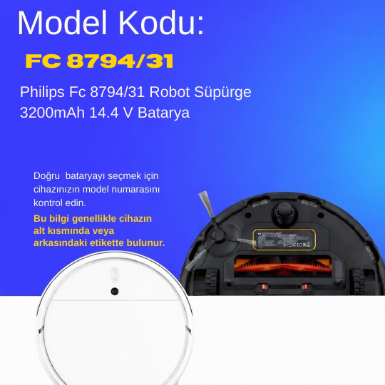 Philips  Fc 8794/31 Robot Süpürge 3200mAh 14.4 V Batarya – Orjinal Uyumlu Uzun Ömürlü, Yüksek Performans Pil
