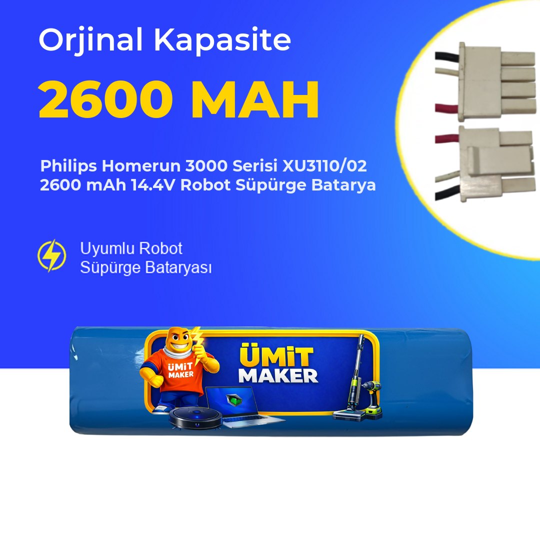 Philips Homerun 3000 Serisi XU3110/02 2600 mAh 14.4V Robot Süpürge Batarya