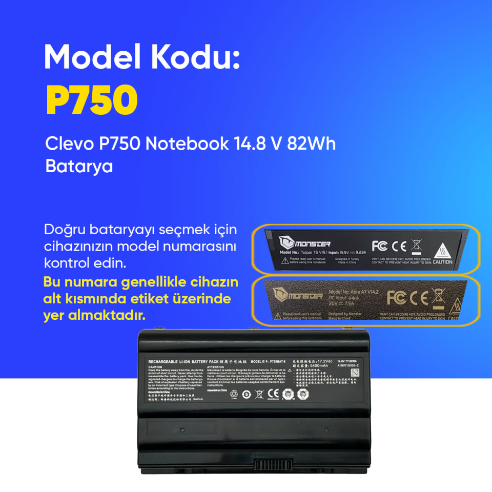 Clevo P750 Notebook 14.8 V 82Wh Batarya – Orjinal Uyumlu, Yüksek Performanslı