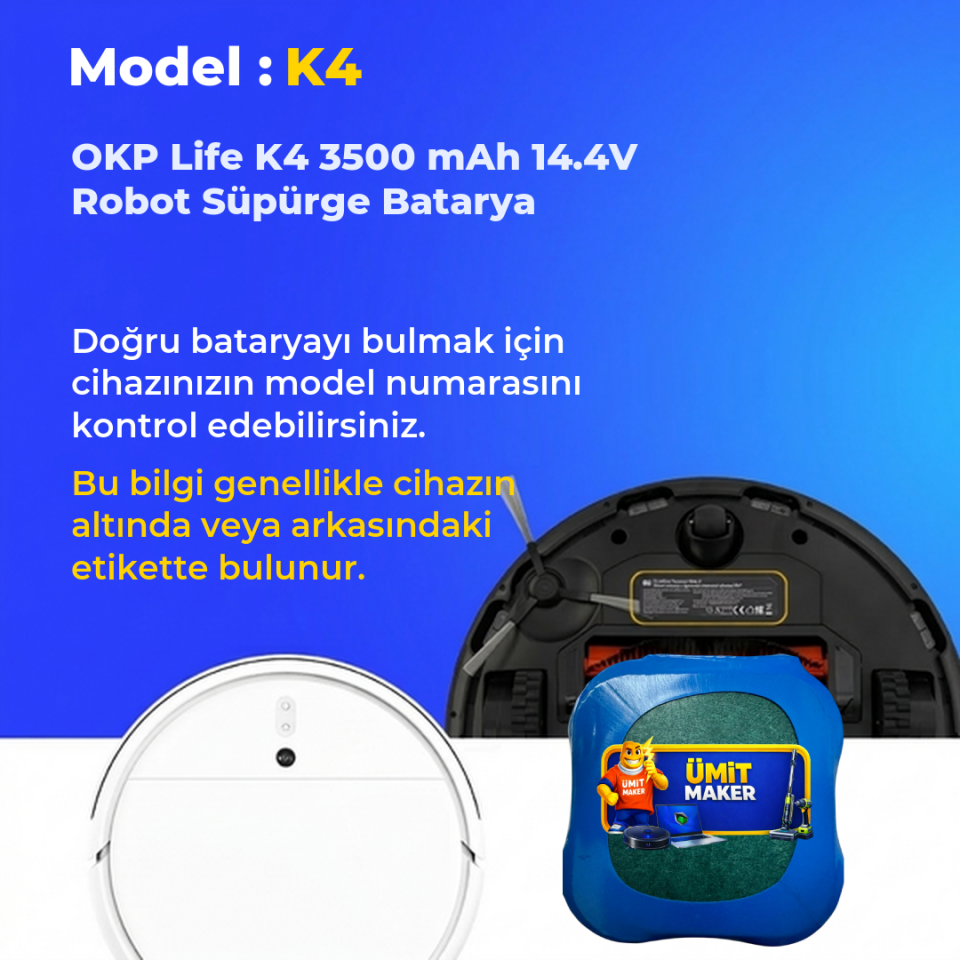 OKP Life K4 3500 mAh 14.4V Robot Süpürge Batarya