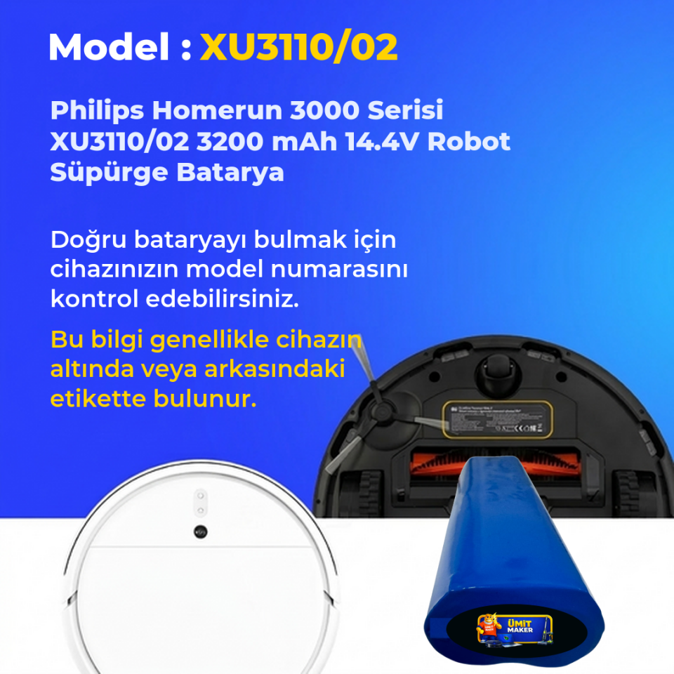 Philips Homerun 3000 Serisi XU3110/02 3200 mAh 14.4V Robot Süpürge Batarya
