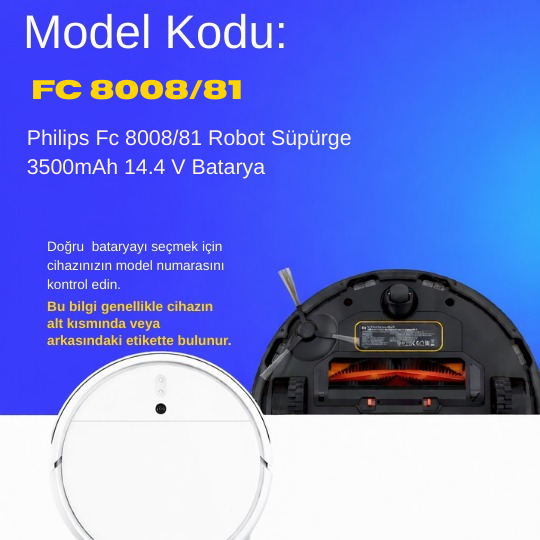 Philips  Fc 8008/81 Robot Süpürge 3500mAh 14.4 V Batarya – Orjinal Uyumlu Uzun Ömürlü, Yüksek Performans Pil