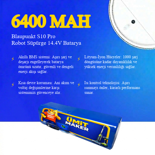 Blaupunkt S10 Pro Robot Süpürge 6400 mAh Batarya