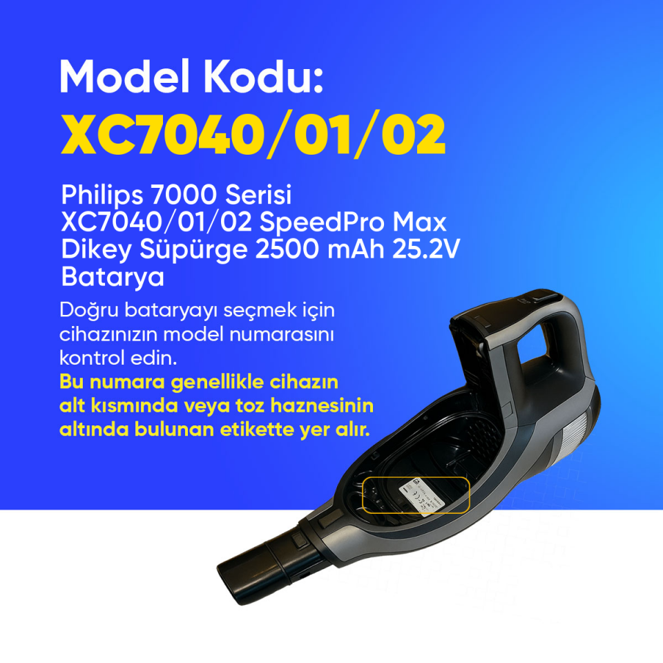 Philips 7000 Serisi XC7040/01/02 SpeedPro Max Dikey Süpürge 2500 mAh 25.2 V  Batarya – Orjinal Uyumlu Uzun Ömürlü, Yüksek Performans Pil