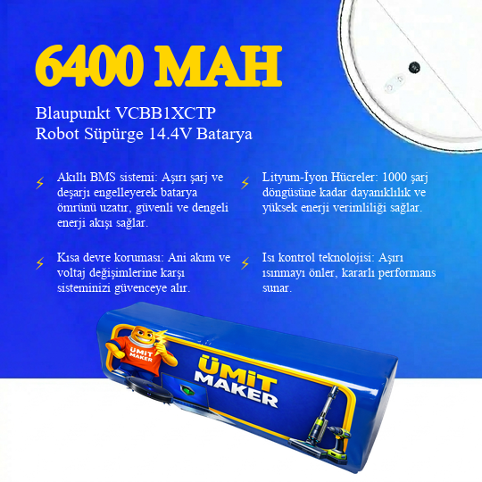 Blaupunkt VCBB1XCTP Robot Süpürge 6400 mAh Batarya