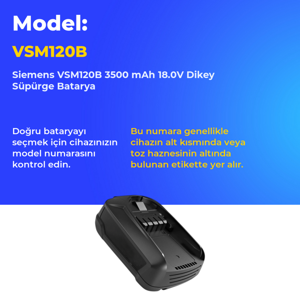 Siemens VSM120B 3500 mAh 18.0V Dikey Süpürge Batarya