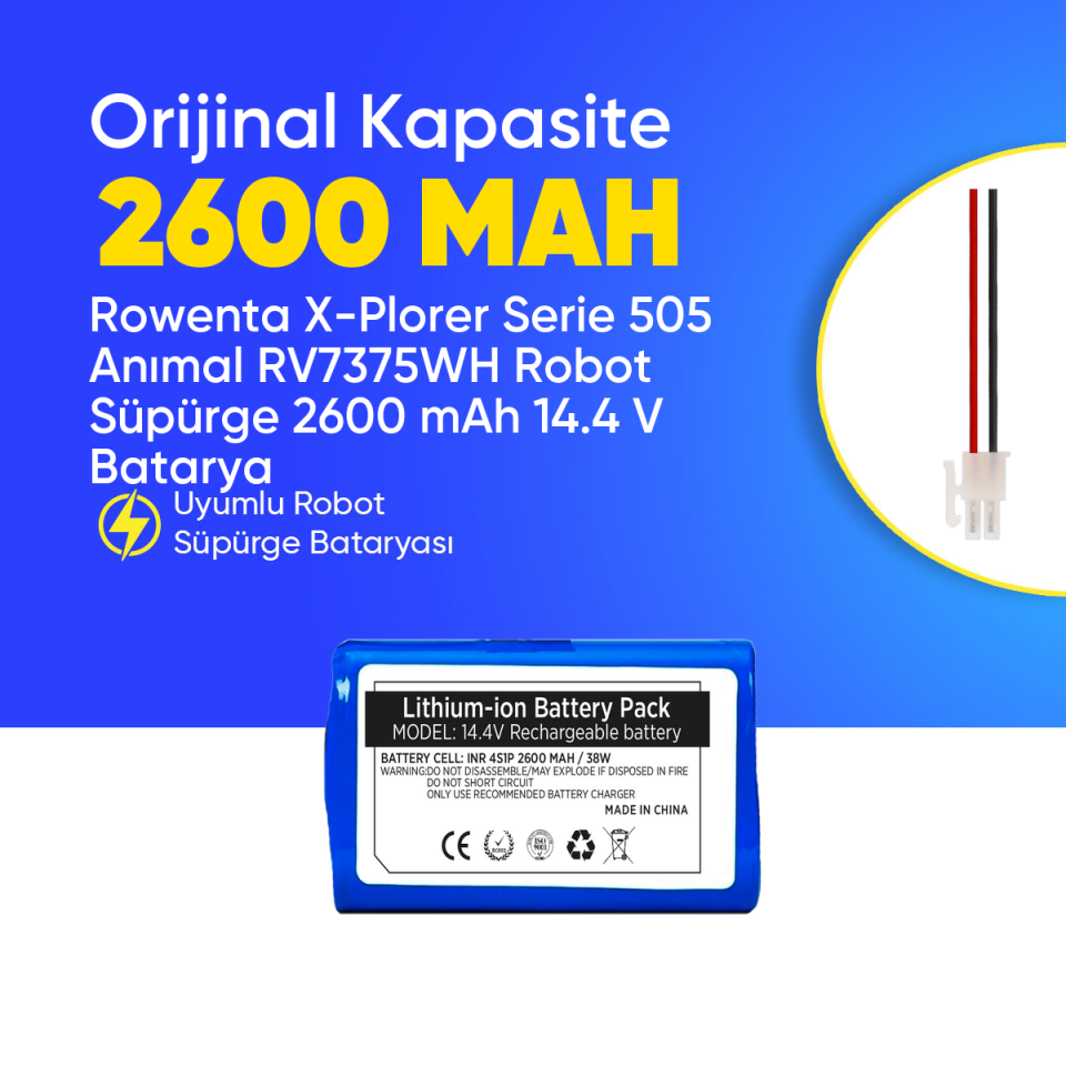 Rowenta X-Plorer Serie 505 Anımal RV7375WH Robot Süpürge 2600 mAh 14.4 V  Batarya – Orjinal Uyumlu Uzun Ömürlü, Yüksek Performans Pil