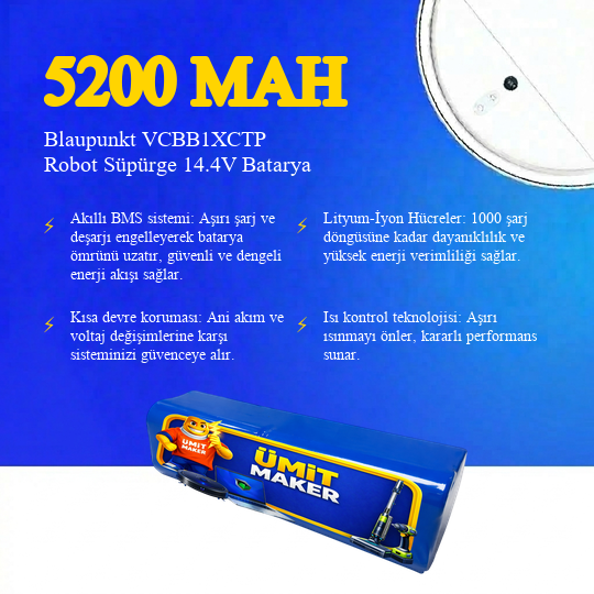 Blaupunkt VCBB1XCTP Robot Süpürge 5200 mAh Batarya