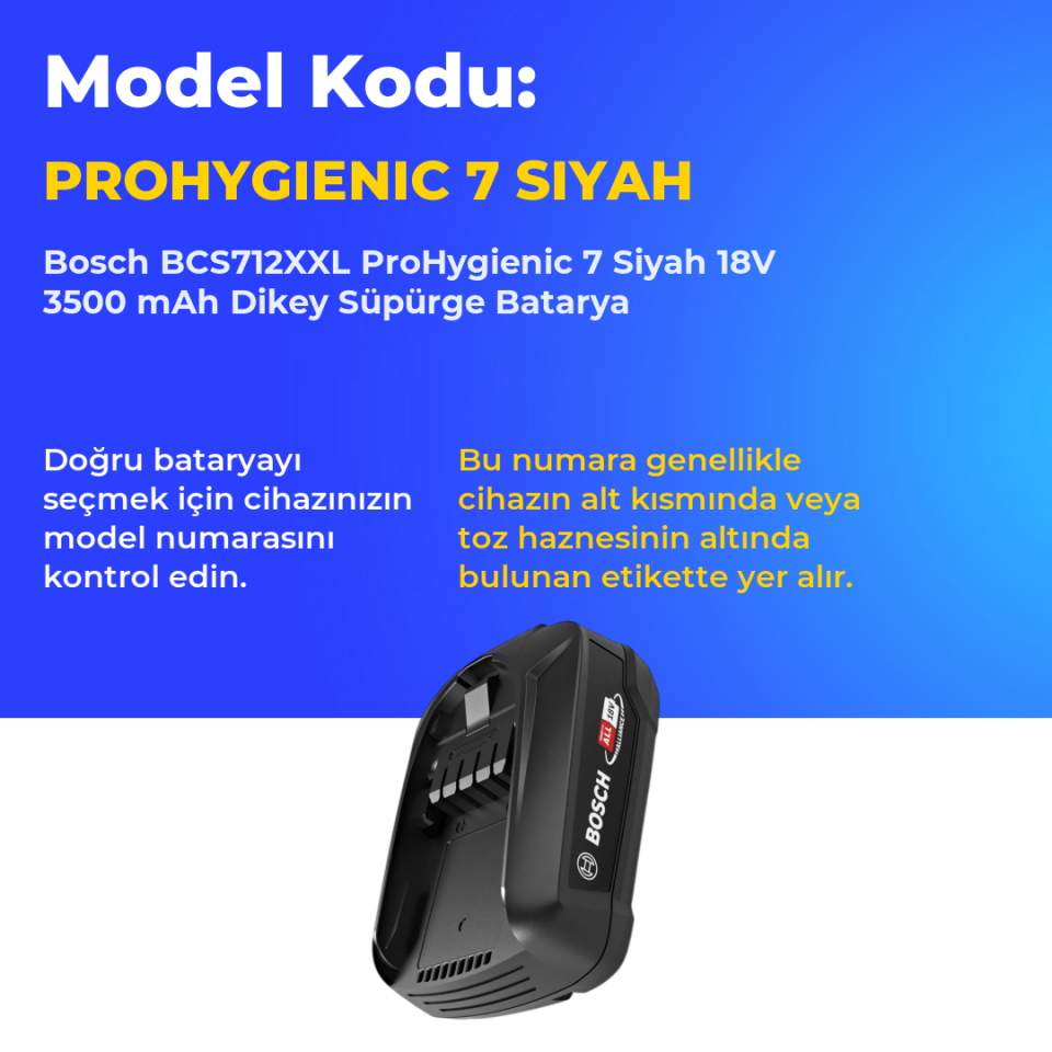Bosch BCS712XXL ProHygienic 7 Siyah 18V 3500 mAh Dikey Süpürge Batarya