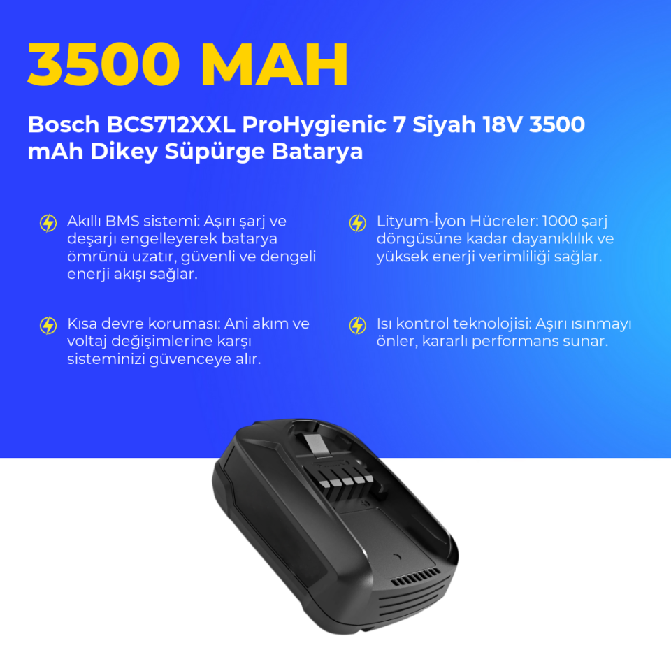 Bosch BCS712XXL ProHygienic 7 Siyah 18V 3500 mAh Dikey Süpürge Batarya