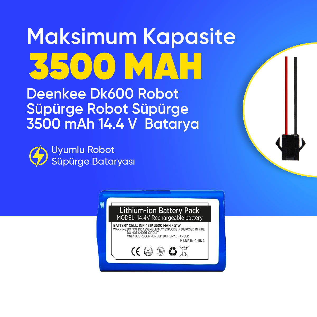 Dk600 Robot Süpürge Robot Süpürge 3500 mAh 14.4 V  Batarya – Orjinal Uyumlu Uzun Ömürlü, Yüksek Performans Pil