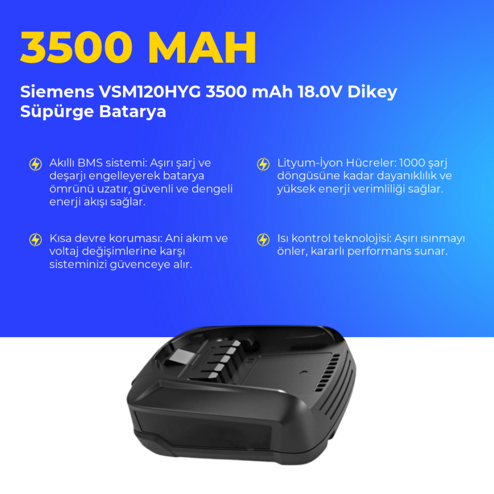 Siemens VSM120HYG 3500 mAh 18.0V Dikey Süpürge Batarya