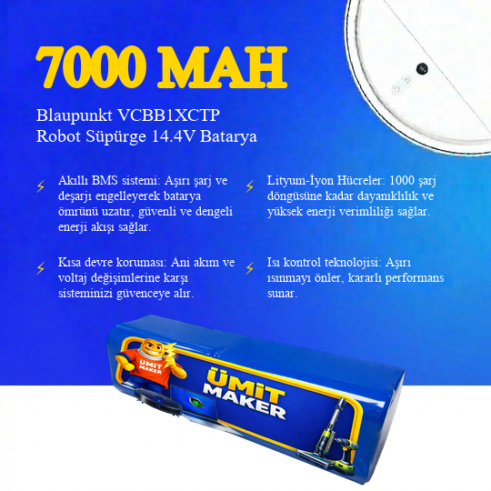 Blaupunkt VCBB1XCTP Robot Süpürge 7000 mAh Batarya