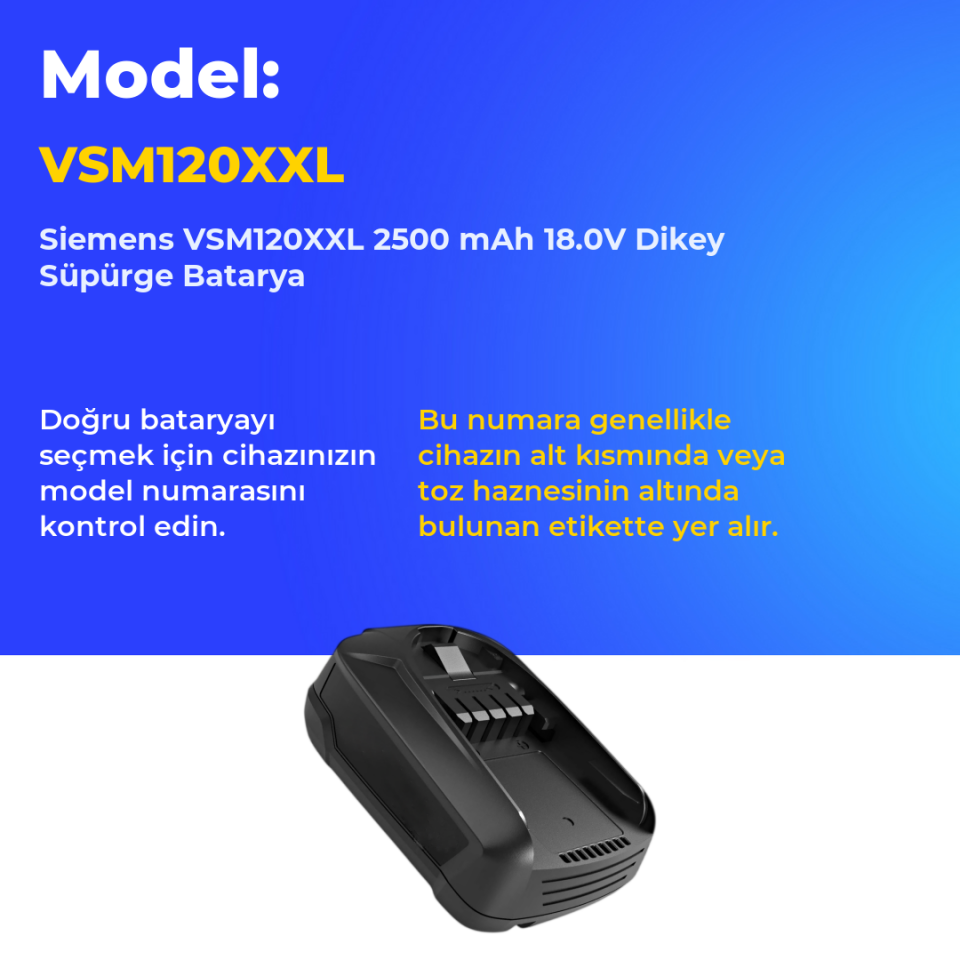 Siemens VSM120XXL 2500 mAh 18.0V Dikey Süpürge Batarya