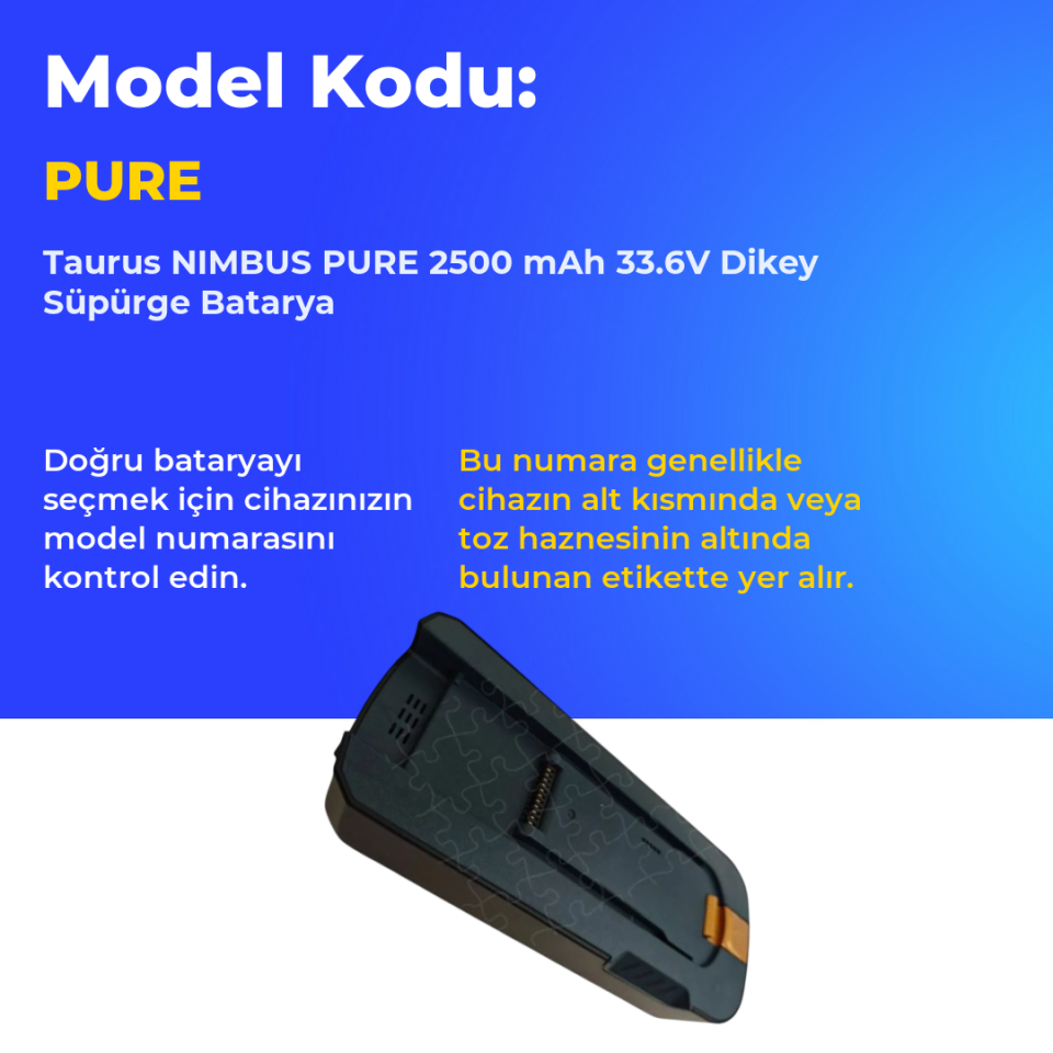 Taurus NIMBUS PURE 2500 mAh 33.6V Dikey Süpürge Batarya