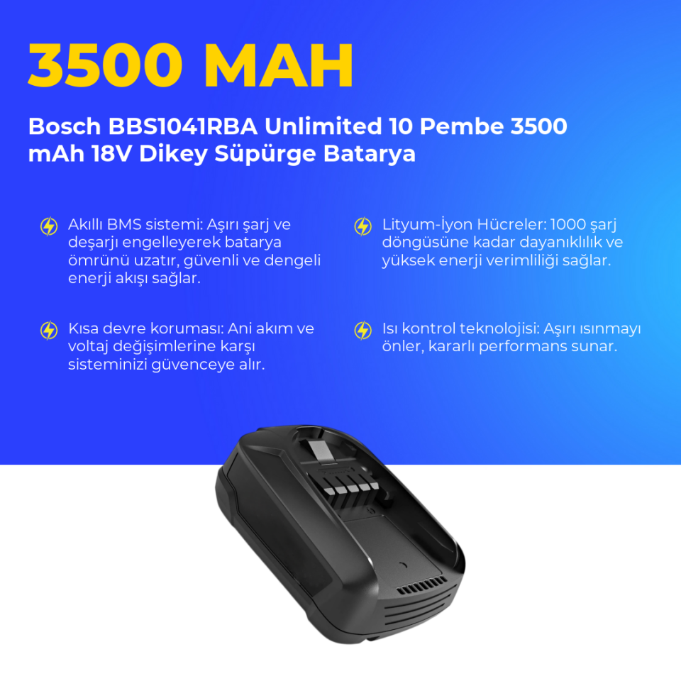 Bosch BBS1041RBA Unlimited 10 Pembe 3500 mAh 18V Dikey Süpürge Batarya