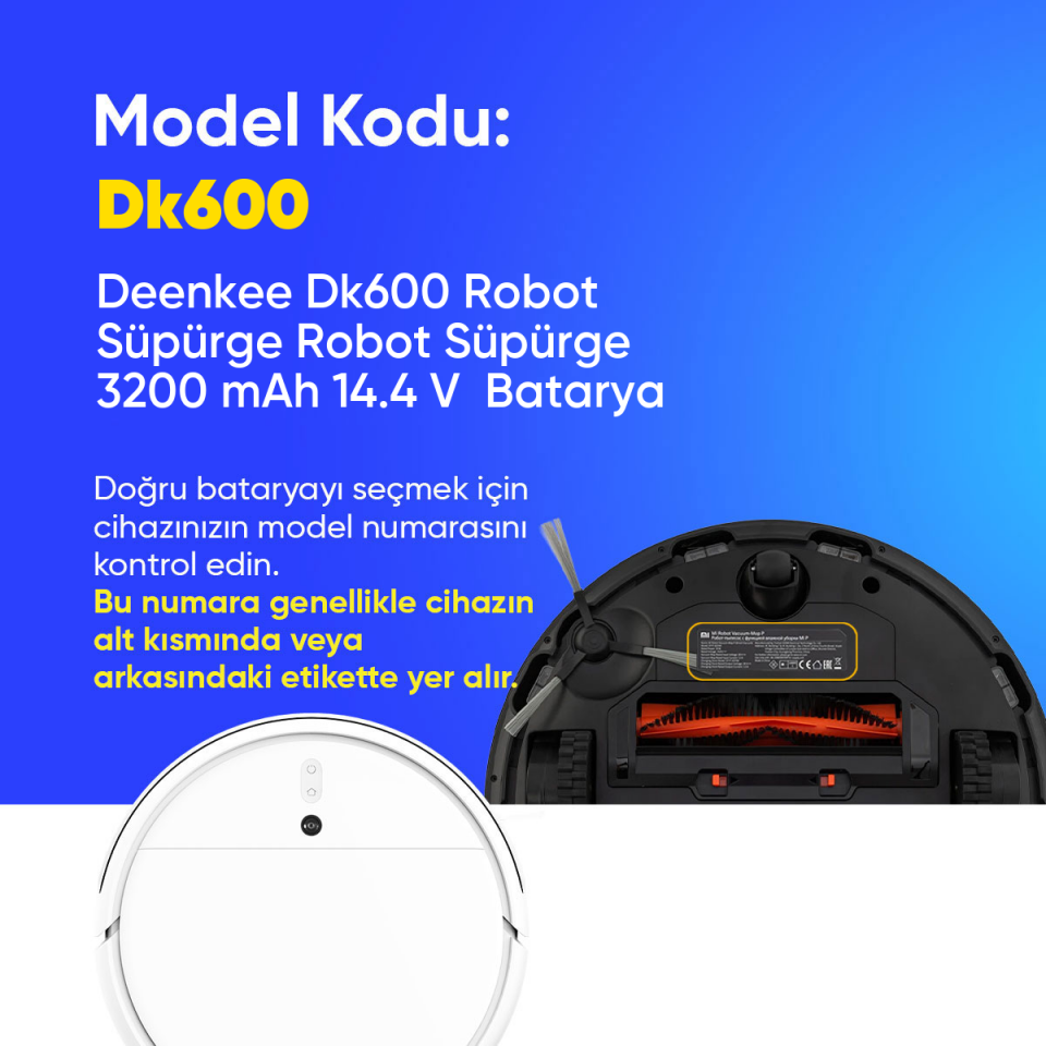 Dk600 Robot Süpürge Robot Süpürge 3200 mAh 14.4 V  Batarya – Orjinal Uyumlu Uzun Ömürlü, Yüksek Performans Pil
