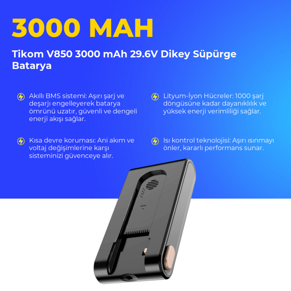 Tikom V850 3000 mAh 29.6V Dikey Süpürge Batarya