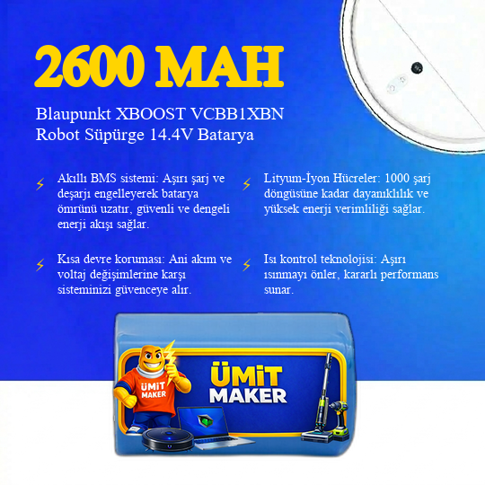 Blaupunkt XBOOST VCBB1XBN Robot Süpürge 2600 mAh Batarya