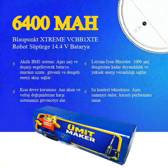 Blaupunkt XTREME VCBB1XTE Robot Süpürge 6400 mAh Batarya