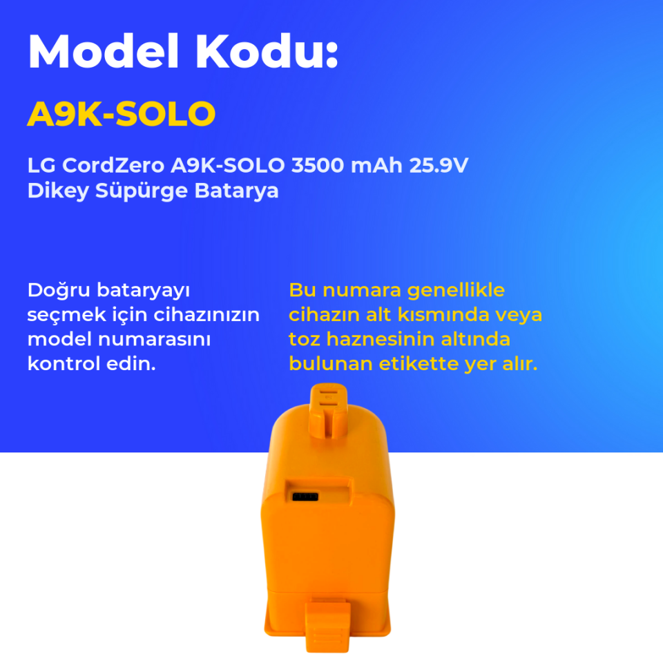 LG CordZero A9K-SOLO 3500 mAh 25.9V Dikey Süpürge Batarya