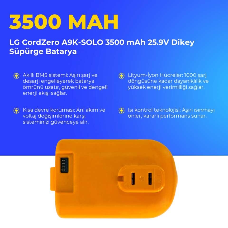 LG CordZero A9K-SOLO 3500 mAh 25.9V Dikey Süpürge Batarya
