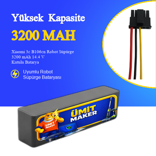 Xiaomi 3c B106cn Robot Süpürge 3200 mAh 14.4 V  Batarya – Orjinal Uyumlu Uzun Ömürlü, Yüksek Performans Pil