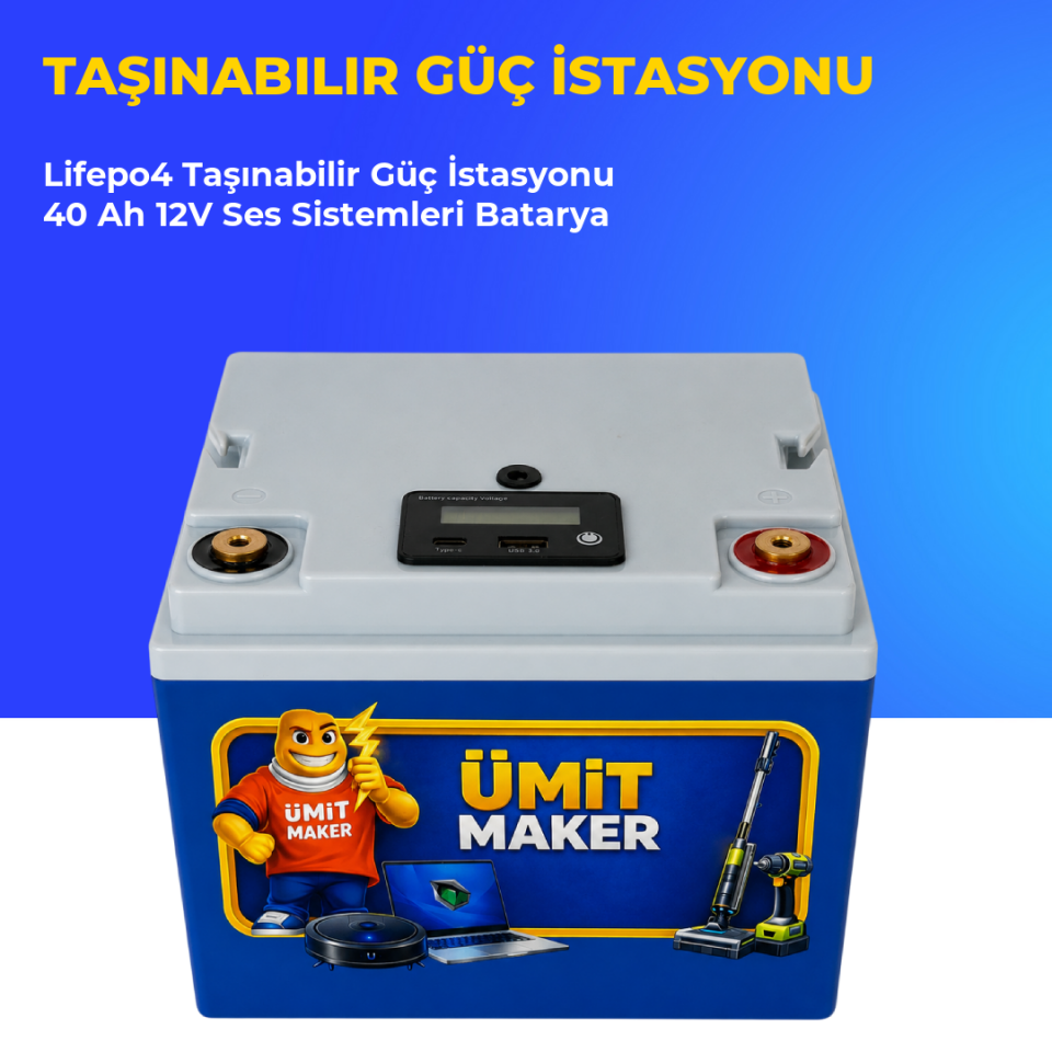 Lifepo4 Taşınabilir Güç İstasyonu 40 Ah 12V Ses Sistemleri Batarya
