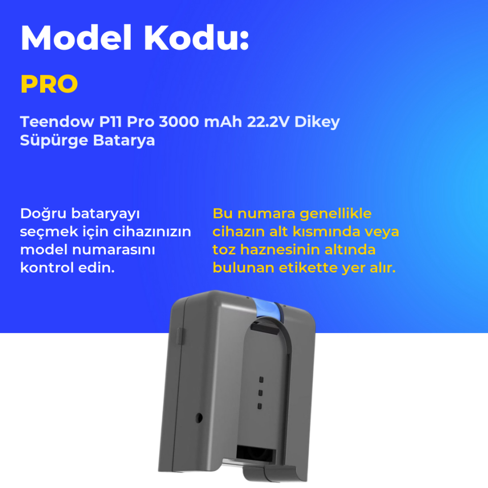 Teendow P11 Pro 3000 mAh 22.2V Dikey Süpürge Batarya