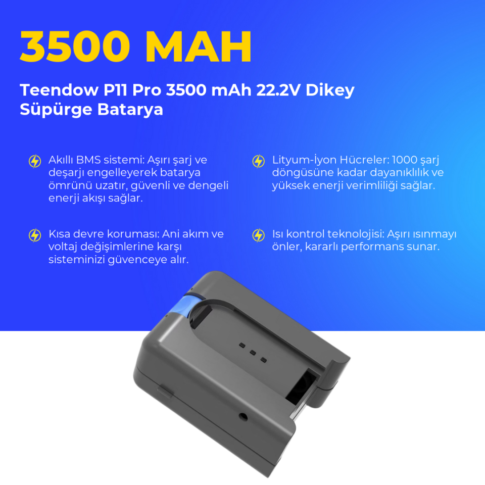 Teendow P11 Pro 3500 mAh 22.2V Dikey Süpürge Batarya