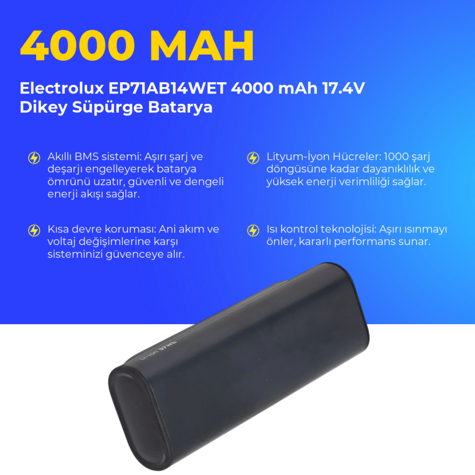 Electrolux EP71AB14WET 4000 mAh 17.4V Dikey Süpürge Batarya