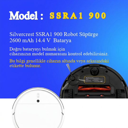 Silvercrest SSRA1 900 Robot Süpürge 2600 mAh 14.4 V  Batarya – Orjinal Uyumlu Uzun Ömürlü, Yüksek Performans Pil