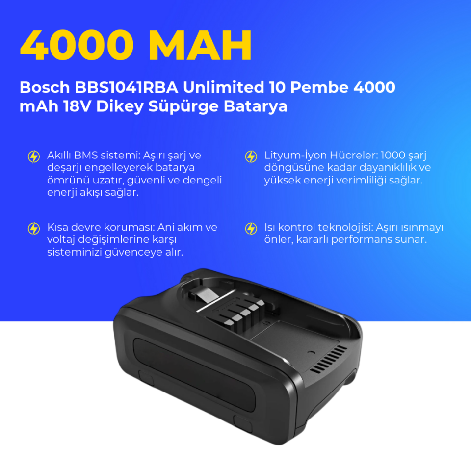Bosch BBS1041RBA Unlimited 10 Pembe 4000 mAh 18V Dikey Süpürge Batarya