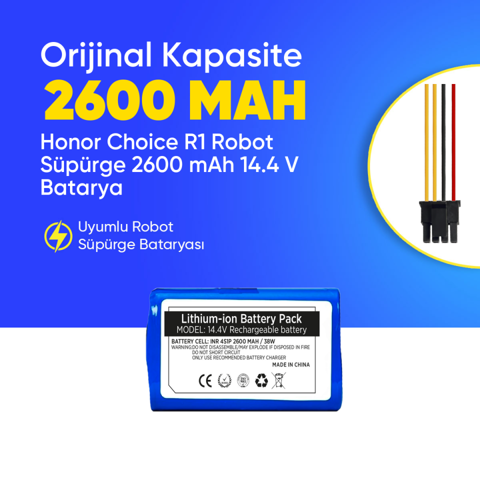 Honor Choice R1 Robot Süpürge 2600 mAh 14.4 V  Batarya – Orjinal Uyumlu Uzun Ömürlü, Yüksek Performans Pil