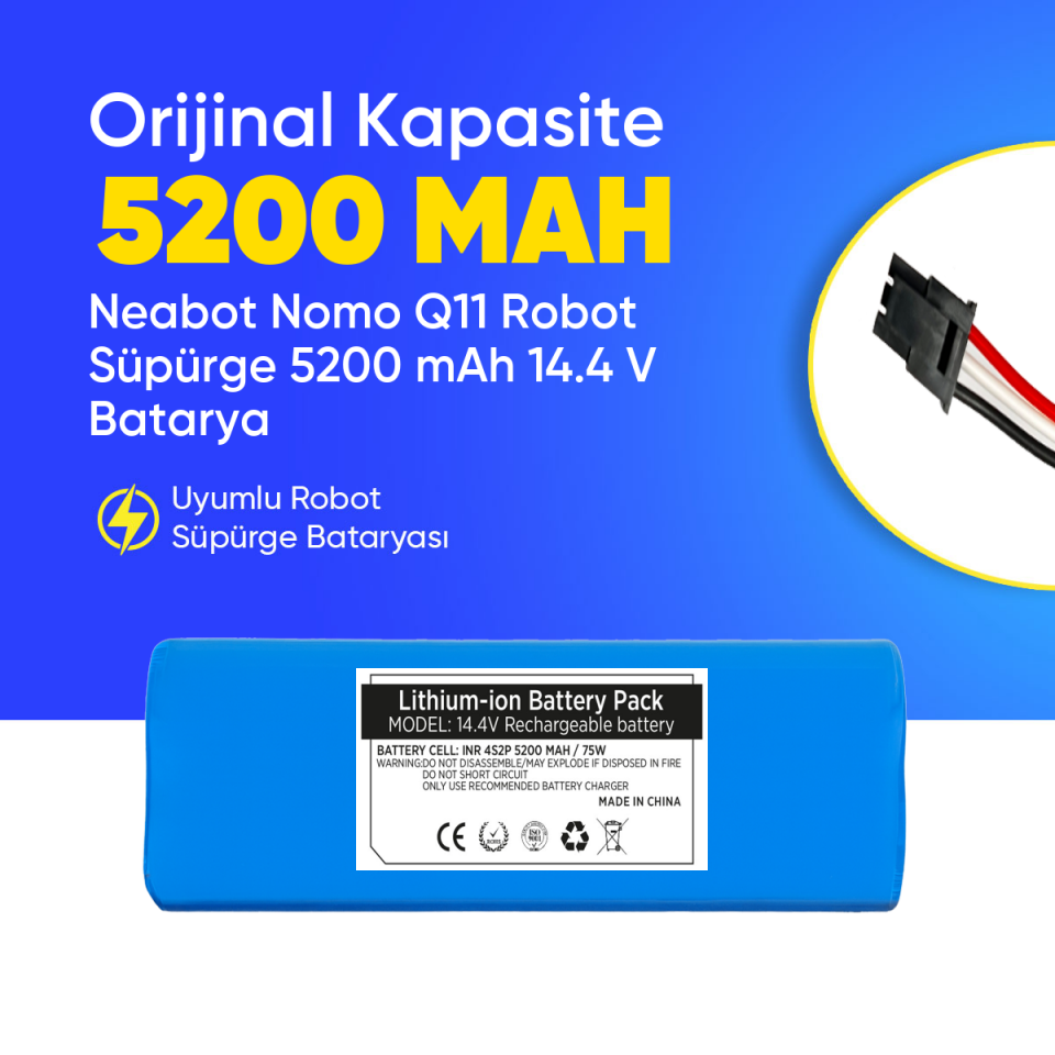 Neabot Nomo Q11 Robot Süpürge 5200 mAh 14.4 V  Batarya – Orjinal Uyumlu Uzun Ömürlü, Yüksek Performans Pil